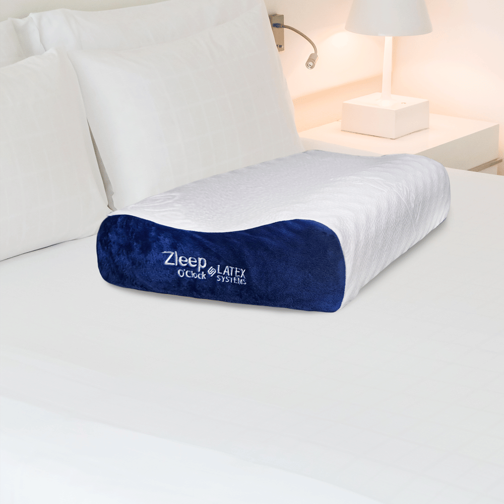 หมอนสุขภาพ ยางพารา ZLEEPO'CLOCK ทรงน้อบบี้ ขนาด60X40X13ซม สีขาว/น้ำเงิน